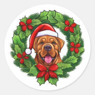 Mastiff Christmas Wreath Ronde Sticker