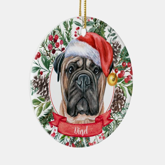 Mastiff Custom Santa Hat Dog kerstversiering Keramisch Ornament (Rechts)