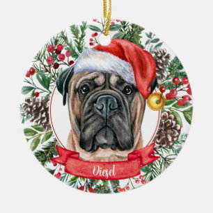 Mastiff Custom Santa Hat Dog kerstversiering Keramisch Ornament