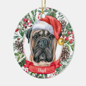 Mastiff Custom Santa Hat Dog kerstversiering Keramisch Ornament (Links)