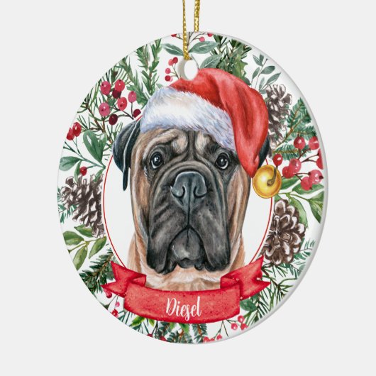 Mastiff Custom Santa Hat Dog kerstversiering Keramisch Ornament (Links)