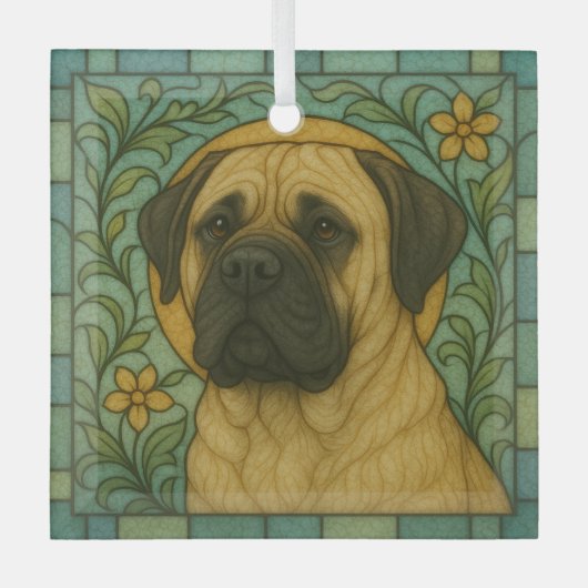 Mastiff Dog "Glas in lood" Glas Ornament (Voorkant)