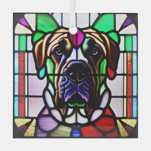 Mastiff Dog "Glas in lood" Glas Ornament (Voorkant)