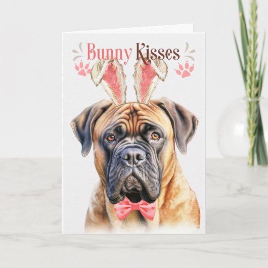 Mastiff Dog in Bunny Ears voor Pasen Feestdagen Kaart (Voorkant)