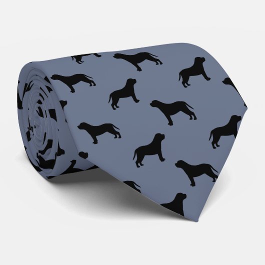 Mastiff Dog Silhouetten Patroon Blauw en Zwart Stropdas (Opgerold)