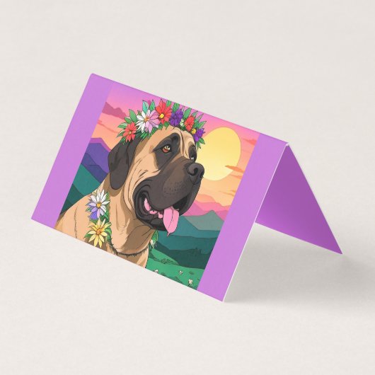 Mastiff englische Dogge mit Blumenkranz Muttertag Kaart (Voorkant)