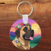 Mastiff englische Dogge mit Blumenkranz Muttertag Sleutelhanger (Voorkant)