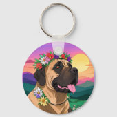 Mastiff englische Dogge mit Blumenkranz Muttertag Sleutelhanger (Achterkant)