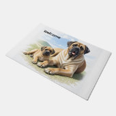 Mastiff englische Dogge mit Kind im Urlaub Deurmat (Schuin)