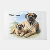Mastiff englische Dogge mit Kind im Urlaub Deurmat (Voorkant)