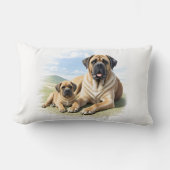 Mastiff englische Dogge mit Kind im Urlaub Kussen (Voorkant)