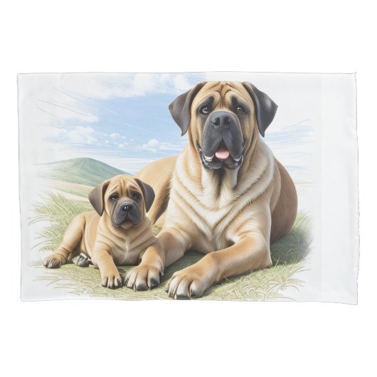 Mastiff englische Dogge mit Kind im Urlaub Kussensloop (Voorkant)
