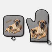 Mastiff englische Dogge mit Kind im Urlaub Ovenwant & Pannenlap Set (Voorkant)