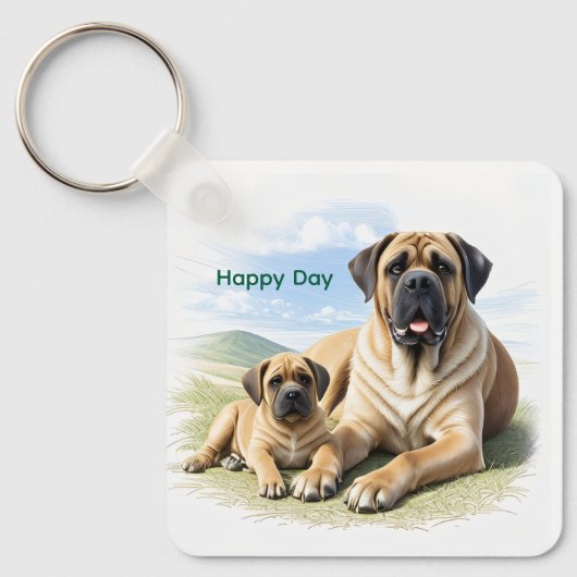 Mastiff englische Dogge mit Kind im Urlaub Sleutelhanger (Voorkant)