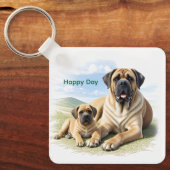 Mastiff englische Dogge mit Kind im Urlaub Sleutelhanger (Voorkant)