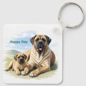 Mastiff englische Dogge mit Kind im Urlaub Sleutelhanger (Achterkant)