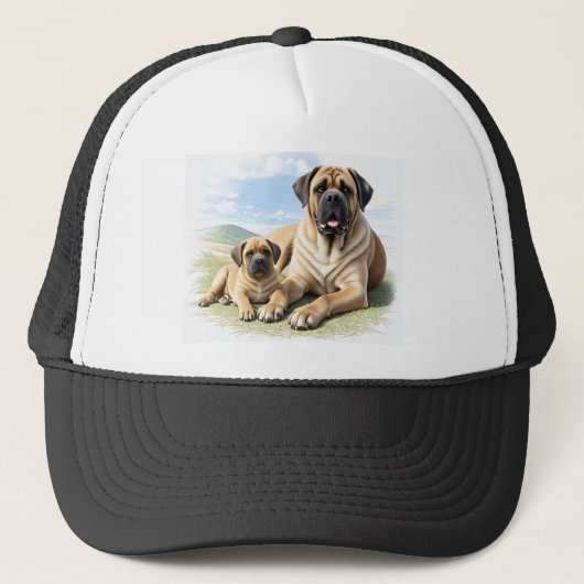 Mastiff englische Dogge mit Kind im Urlaub Trucker Pet (Voorkant)