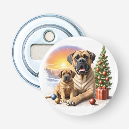 Mastiff englische Doggen Weihnachten Button Flesopener (Voorkant)