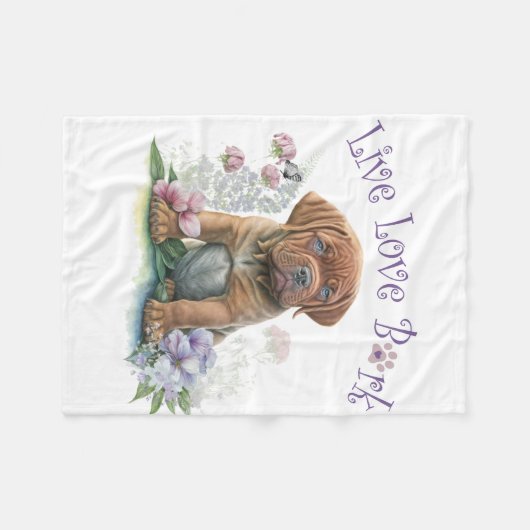 Mastiff Hond Mam Bloemen Fleece Deken (Voorkant (Horizontaal))