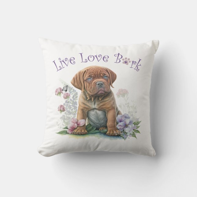 Mastiff Hond Mam Bloemen Kussen (Voorkant)