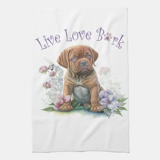 Mastiff Hond Mam Bloemen Theedoek (Verticaal)