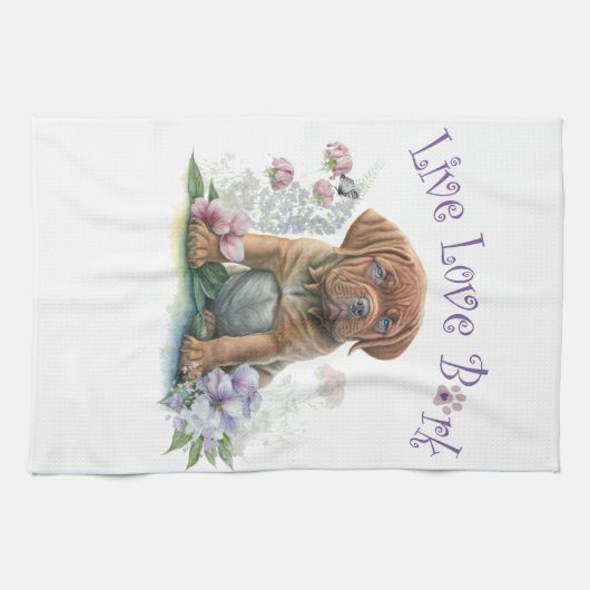 Mastiff Hond Mam Bloemen Theedoek (Horizontaal)