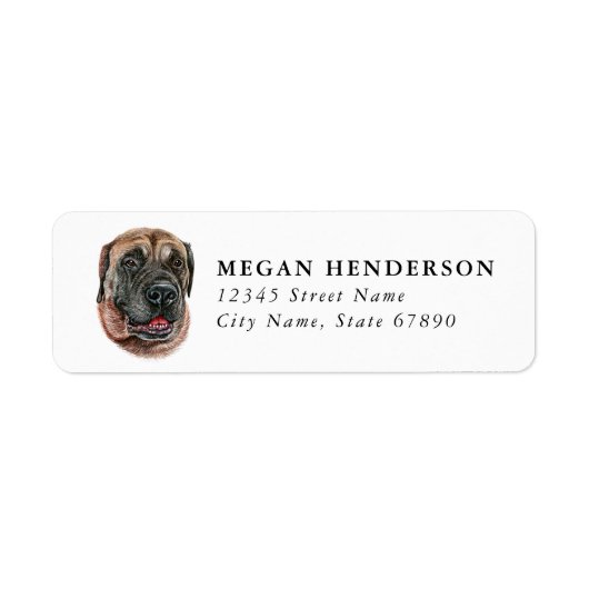 Mastiff-hond retouradreslabels etiket (Voorkant)