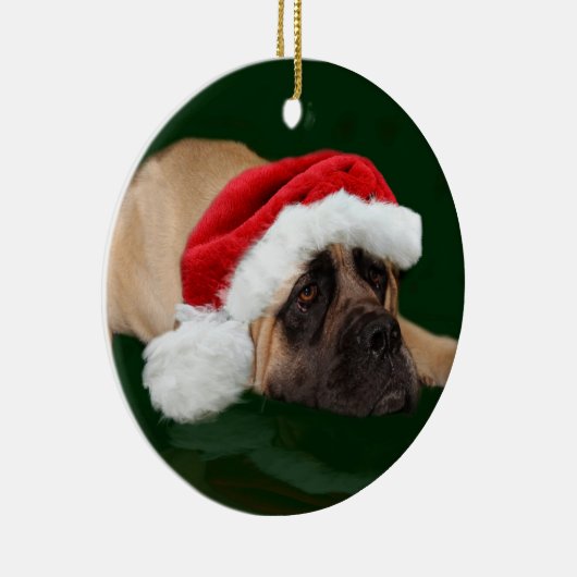 Mastiff in een kersthoed keramisch ornament (Rechts)