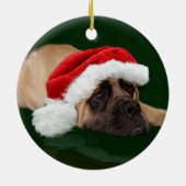 Mastiff in een kersthoed keramisch ornament (Achterkant)