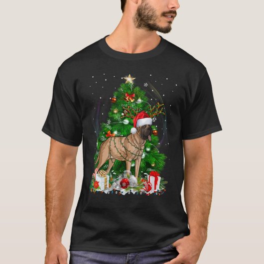 Mastiff kerstboom Light Pajama Dog-programma's T-shirt (Voorkant)