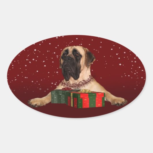 Mastiff Kerstmis Ovale Sticker (Voorkant)