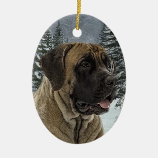 Mastiff kerstversiering keramisch ornament (Voorkant)