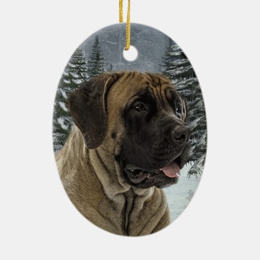 Mastiff kerstversiering keramisch ornament (Achterkant)