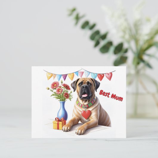 Mastiff op een feest briefkaart (Staand voorkant)