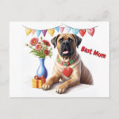Mastiff op een feest briefkaart (Voorkant)