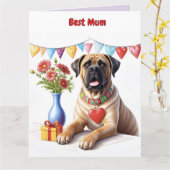 Mastiff op een feest kaart (Gele Bloem)