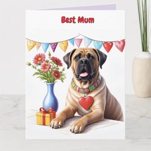 Mastiff op een feest kaart (Voorkant)