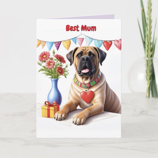 Mastiff op een feest kaart (Voorkant)