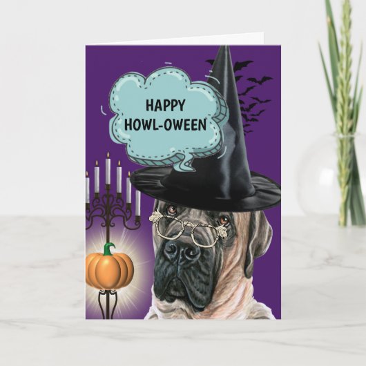 Mastiff schattige hond heks blij howloween kaart (Voorkant)