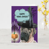 Mastiff schattige hond heks blij howloween kaart (Gele Bloem)
