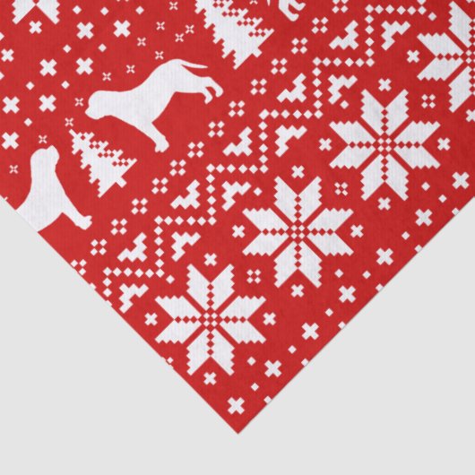 Mastiff Silhouetten Kerstmis Patroon Rood Tissuepapier (Detail)