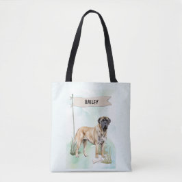 Mastiff Watercolor Personalized Dog Tote Bag