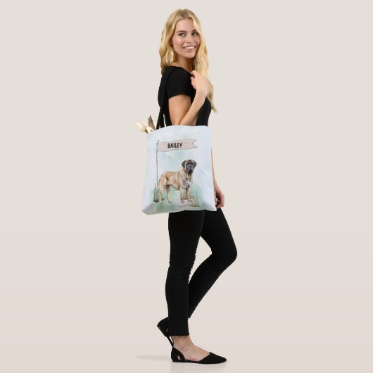 Mastiff Watercolor Personalized Dog Tote Bag (Op model)