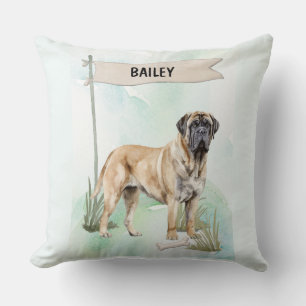 Mastiff-waterverf gepersonaliseerde hond kussen