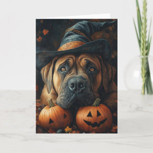 Mastiff Witch Halloween Feestdagen Kaart