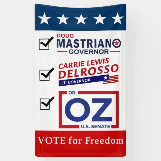 Mastriano, DelRosso & Dr. OZ - 36 × 60 Freedom Spandoek (Verticaal)