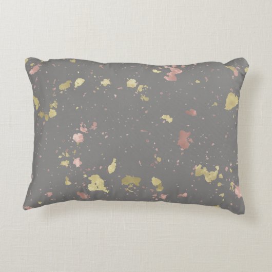 Mat Goud en Roos Gouden Vlokken Warm Donkergrijs Accent Kussen (Achterkant)