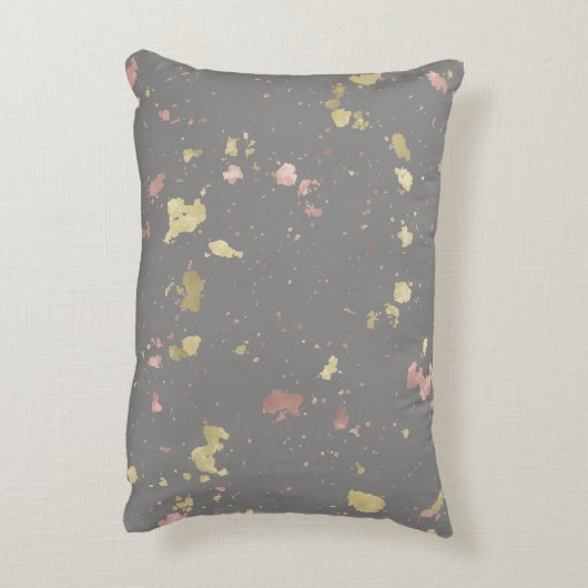 Mat Goud en Roos Gouden Vlokken Warm Donkergrijs Accent Kussen (Achterkant (Verticaal))