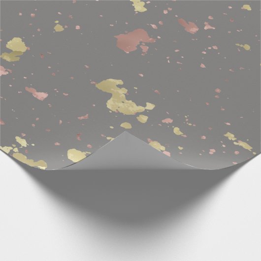 Mat Goud en Roos Gouden Vlokken Warm Donkergrijs Cadeaupapier (Hoek)