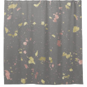 Mat Goud en Roos Gouden Vlokken Warm Donkergrijs Douchegordijn (Voorkant)